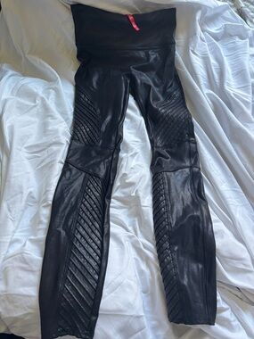 SPANX Black Faux-Leather Moto Skinny Leggings
